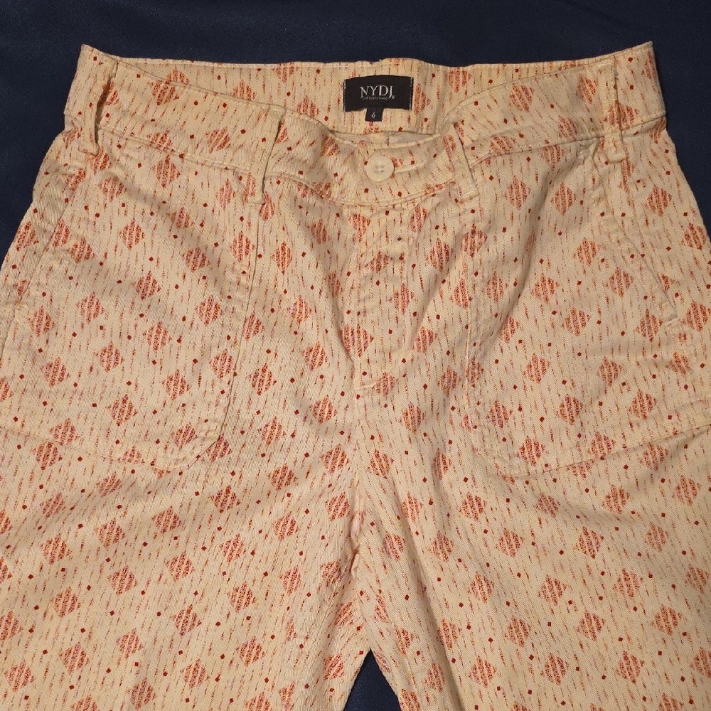 NYDJ Womens Straight Ankle Pant Size 6 Cream With Red Diamond Print
